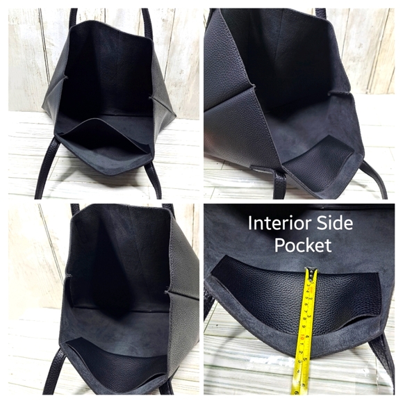 Vince Camuto Luck Vgn Lthr Black Gray Stripe 2Handle 2Pocket Slim OpenTop Tote - Picture 5 of 7